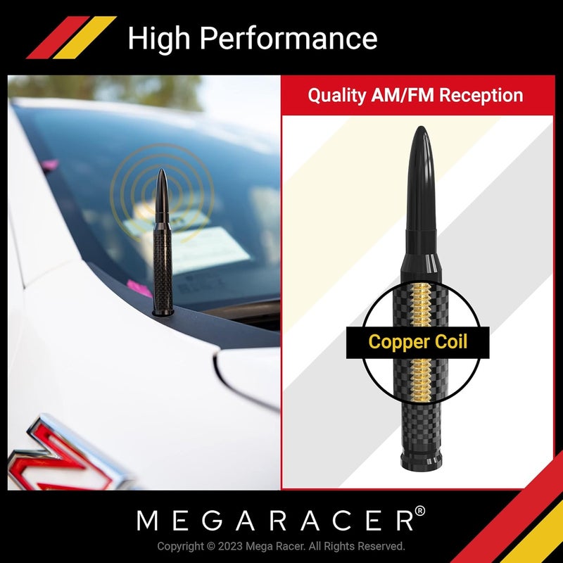 Mega Racer 50 Cal Bullet Antenna - Black Carbon Fiber 5.5 Inch AM/FM Compatible Universal Fit for Truck, Solid Aluminum with Anti-Theft Design and Car Wash Safe - Image 3